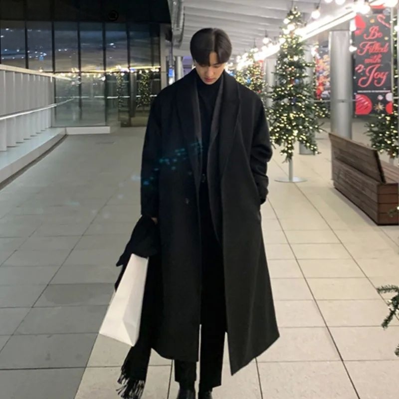 Korean Girls Lifestyle - Мужское свободное повседневное однобортное пальто в
